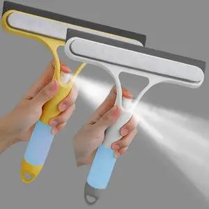 3 in 1 Window Cleaning Squeegee Multi Function Glass Mirror Wiper with Spray Bottle Microfiber Scrub Household Car Cleaner Tools NONE