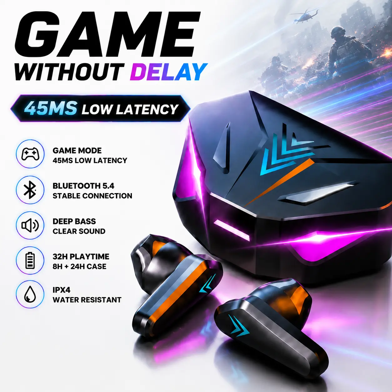 X15 45ms Low Latency Gaming Earbuds, Bluetooth 5.4 Wireless Headset with Deep Bass & Clear Mic