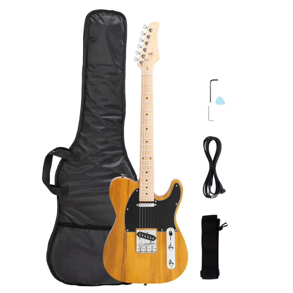 Full Size GTL Electric Guitar with Maple Fingerboard, SS Pickup, Transparent Yellow Finish - Beginner Guitar Pack with Case, Strap, Accessories, Wrench Tool - Affordable Music Gift