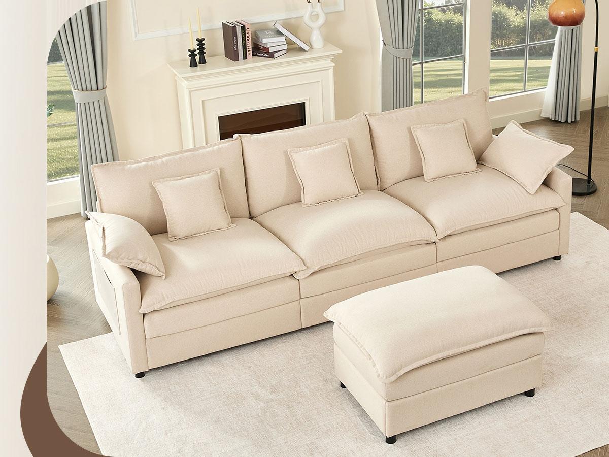 【3 Packages Shipping】GOSUHI 142.5" U-Shaped Modular Sectional Sofa - Comfy Cloud 4-Seater with Movable Ottoman, Deep Seat Chenille Couch for Living Room, Slate Color ,Comfort & Stylish Design