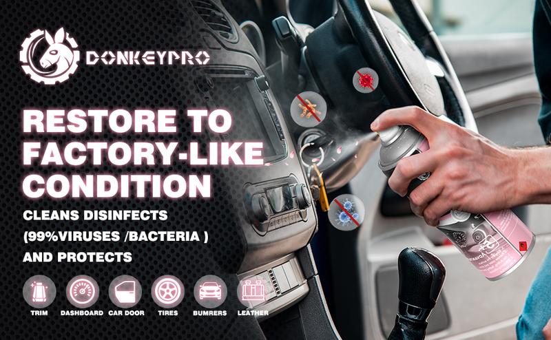 Donkeypro Car Interior Detailer & Restorer – Protects & Polishes Leather, Plastic, Rubber – User-Friendly Trim Restorer with UV Protection – Safe Auto Detailing Supplies – 15 Oz Kit