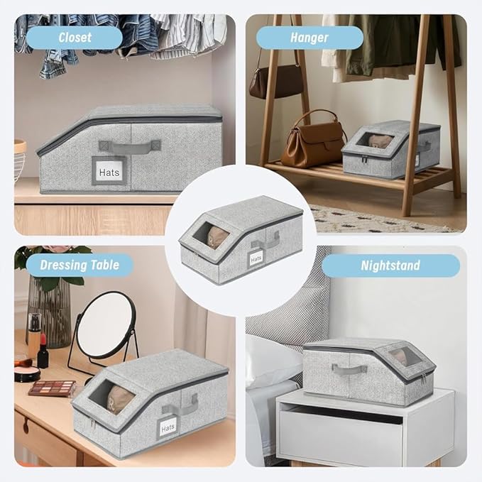 Stackable Baseball Cap Storage Box - Holds 24 Hats, Durable Cardboard Wardrobe Organizer for Men,24-Cap Stackable Hat Box – Classic Style Durable Cardboard Organizer, Ultimate Closet & Home Storage Solution,Heavy-Duty Cardboard Closet Organizer