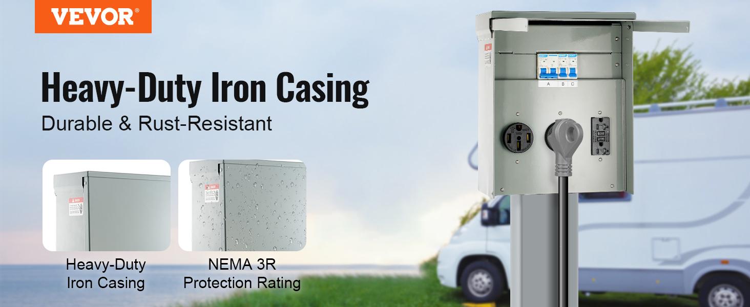 VEVOR Temporary Power Outlet Panel, TikTokShopBlackFriday, 125/250V, RV Power Outlet Box with a 20/30/50 Amp Receptacle Installed, NEMA 14-50R / NEMA TT-30R / 15A GFCI for RV Camper Trailer Motorhome, Tested to UL Standards VEVOR Temporary Power Outlet Panel, TikTokShopBlackFriday, 125/250V, RV Power Outlet Box with a 20/30/50 Amp Receptacle Installed, NEMA 14-50R / NEMA TT-30R / 15A GFCI for RV Camper Trailer Motorhome, Tested to UL Standards