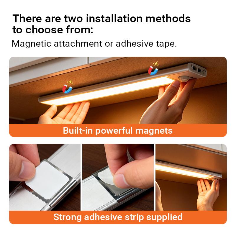 Under Cabinet Lighting, 11.81in Motion Sensor Light Indoor Rechargeable, Closet Lights Battery Operated for Kitchen Cabinets, Shelves, Walls (2 Pack)