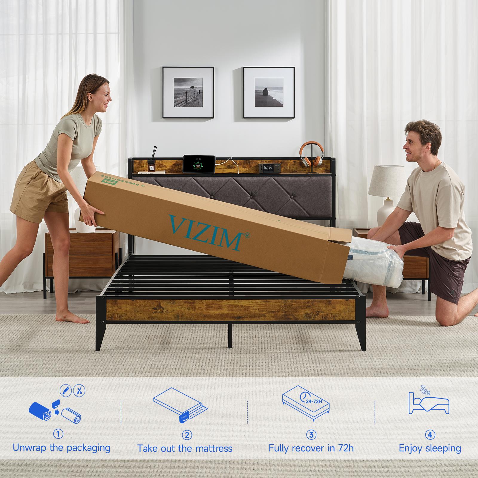 VIZIM Twin & Full & Queen Hybrid Mattress 10&12inch with Pocket Springs & Memory Foam for Cooling Comfort Pressure Relief Easy Setup Long Lasting Quality