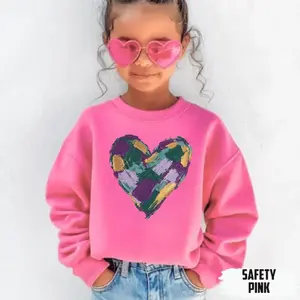 Mardi Gras Shirt, Brushstroke Heart Youth T-shirt, Sweatshirt Unisex Youth Size XS-XL