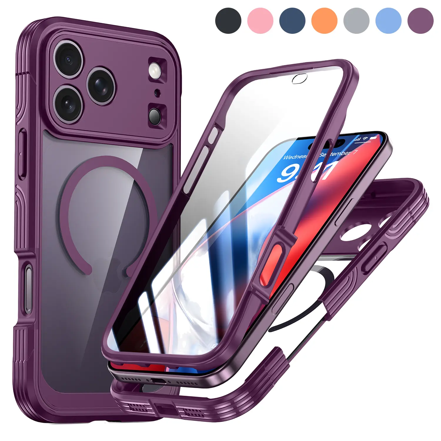 2 IN 1 Full Body Magnetic Case for iPhone 18 Pro Max 17 16 15 Pro Max, Built-in Tempered Glass Screen Protector, compatible with MagSafe, Shockproof Silicone Bumper Protective Cover