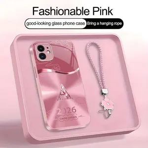 Suitable for [iPhone 11] high-end women's phone case🤩，a free four-leaf clover lanyard is included, with 26 letters of the alphabet to choose from，auspicious cloud patterns bring you good luck YM99