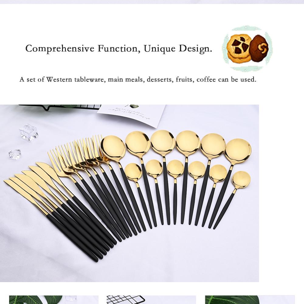 24pcs Black Western Dinnerware Set Stainless Steel Cutlery Set Fork Knife Spoon Tableware Set Flatware Set Silverware Set