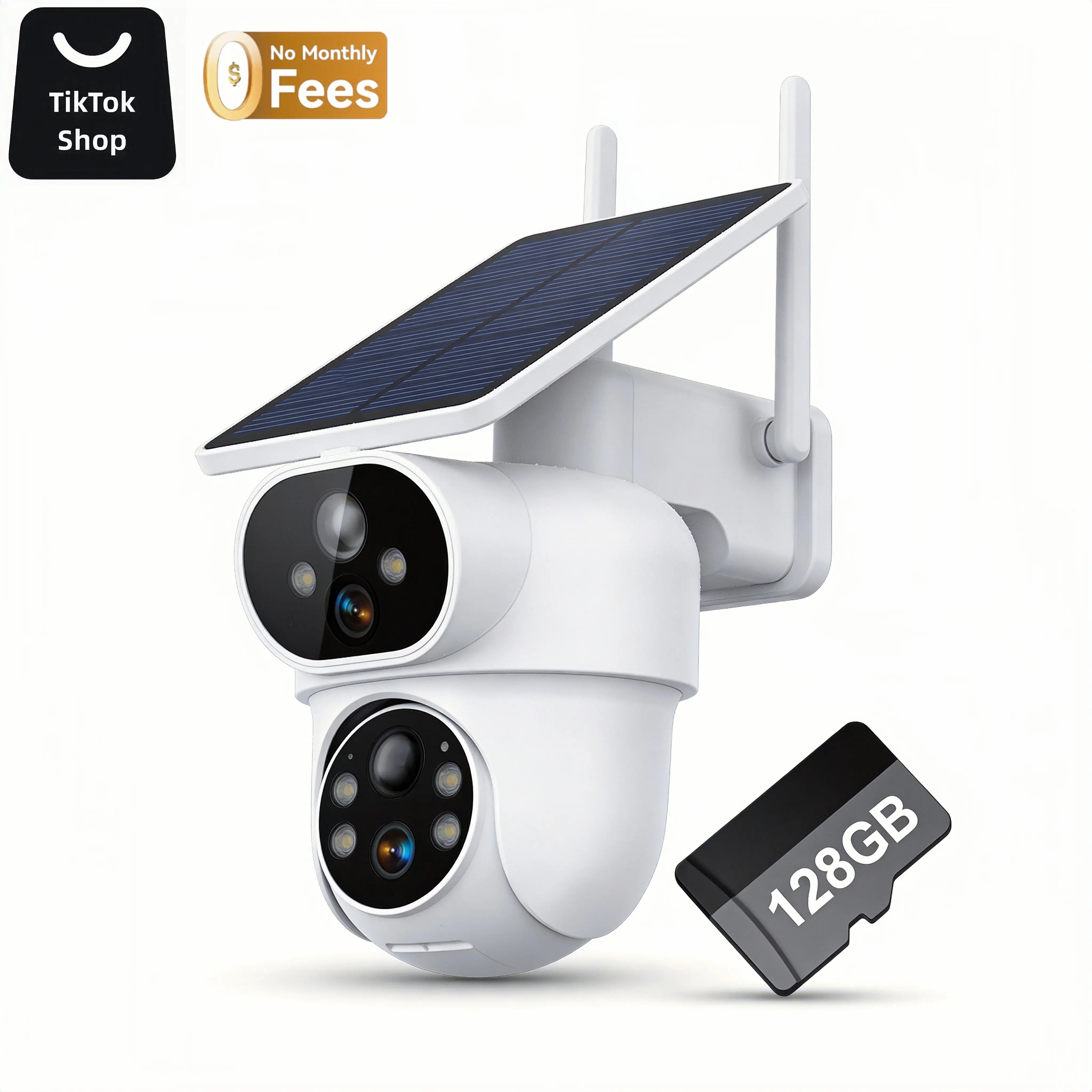 2K  Solar WIFI Camera & 128GB Local Storage & SAY GOODBYE TO CLOUD FEES | 100% Privacy Protection & 4MP Solar Dual Lens Outdoor Security Camera, 355° PTZ, PIR Human Detection, Color Night Vision, IP65, WiFi App Control