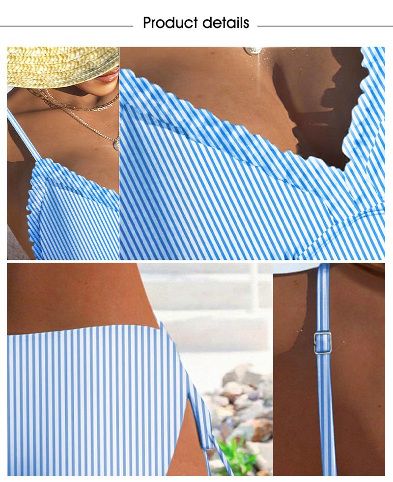 Aleumdr Women’s Two-Piece High-Waist Bikini Set — Ruffle Trim, Adjustable Straps, Tummy-Control Swimwear, Beach Bathing Suit