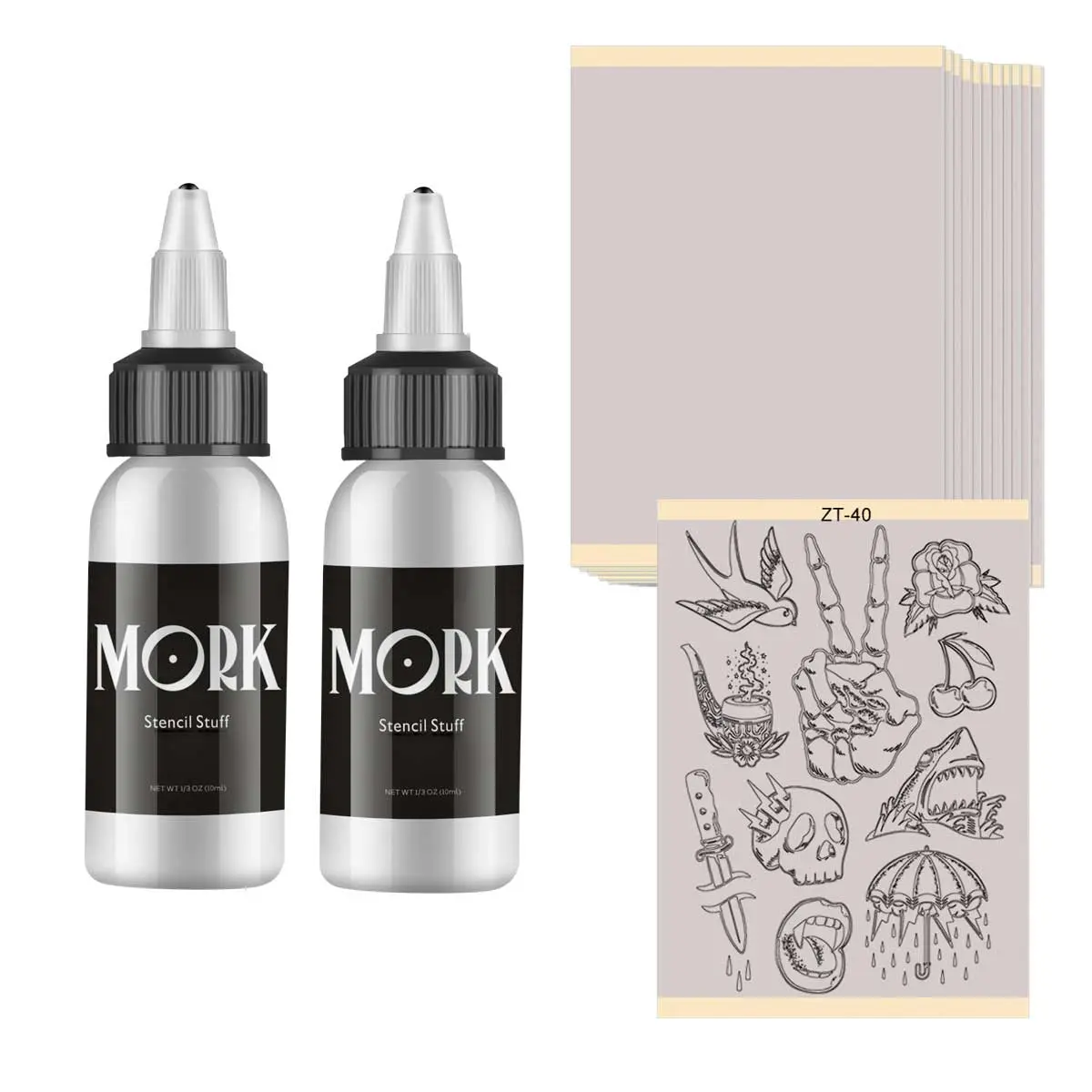 Tattoo Transfer Kit, 13pcs/set Transfer Gel & Transfer Paper & Template Paper & Tattoo Stencil, Painless Tattoo Set, Body Makeup Tool for Women & Men, Tattoo Equipment Supply, Tattoo Supplies