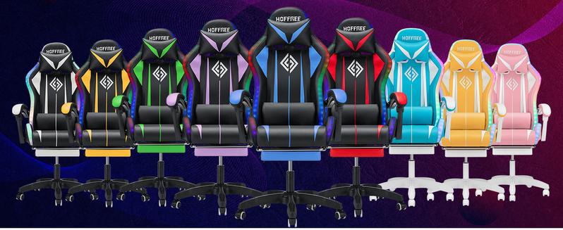 HOFFREE RGB Gaming Chair with Speakers Massage Computer Gaming Chair with LED Lights and Footrest High Back Video Game Chair for Adults Red and Black