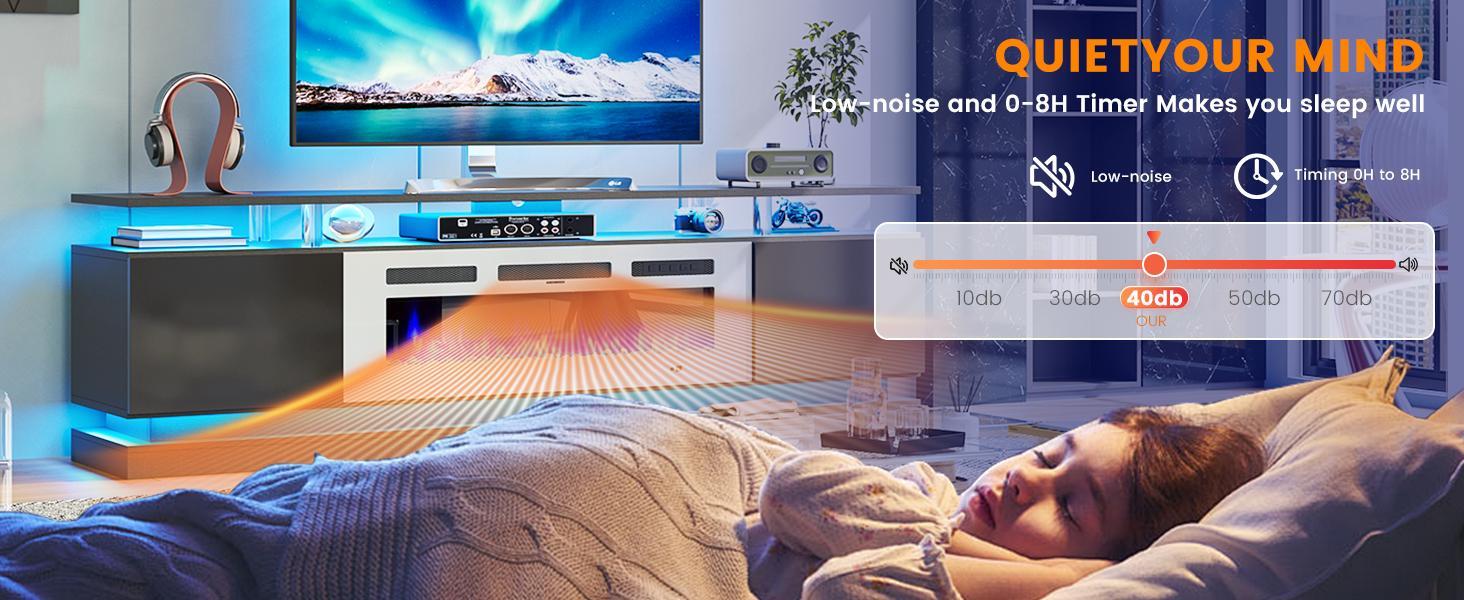 【2 Packages Shipping】oneinmil 70" Floating TV Stand with 36" Electric Fireplace High Gloss Finish Wall Mounted Entertainment Center for TVs Up to 80" Black TV Stand and Black Fireplace with Adjustable Flame & RGB Light Strips