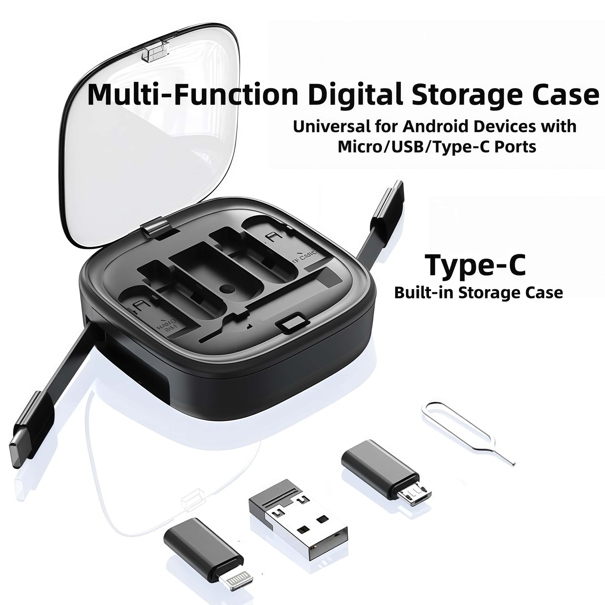 Multifunctional Fast Charging Data Cable Retractable Cable Storage Box | Travel Data Cable Set with Multiple Adapters and Universal Charging Port Compatibility, Retractable Travel Charging Cable
