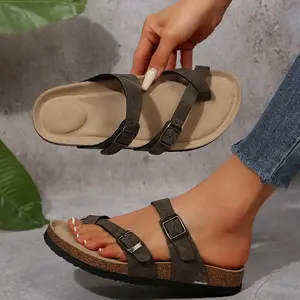 Women's Lightweight Cork Sandals Comfortable Open Toe Walking Slides Indoor Outdoor Shoes Springfresh
