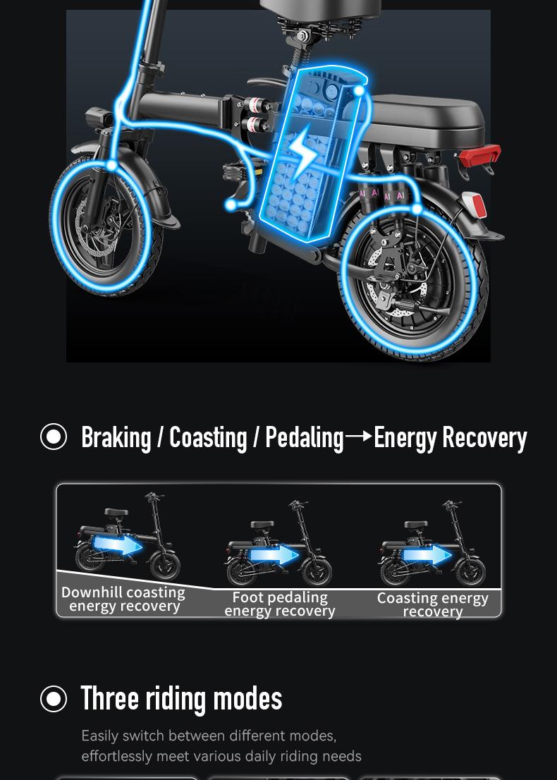 Adult electric folding bicycle with 500W motor, 16-level shock absorption system, 48V 15Ah battery, and a range of 100 kilometers. Wheel Pedals Ebike Charger SpringStatements