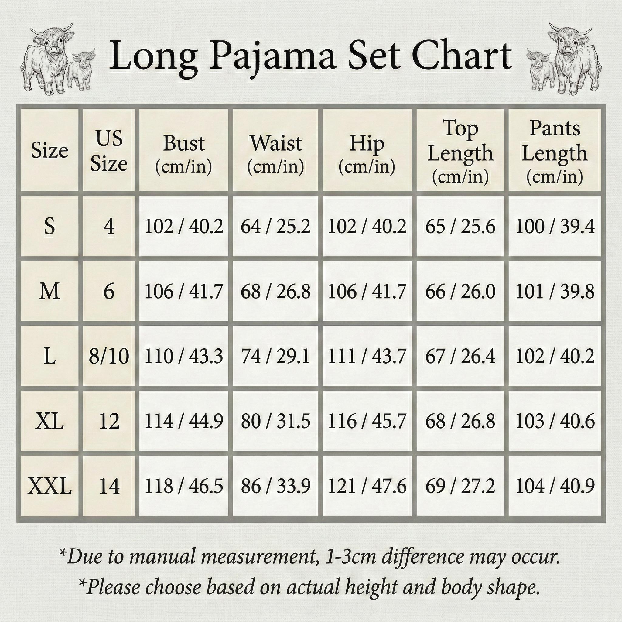 Women’s Highland Cow Pajama Set – Cute Floral Farm Animal Print Long Sleeve Top & Pants – Soft Lightweight Loungewear for Sleep & Relaxing