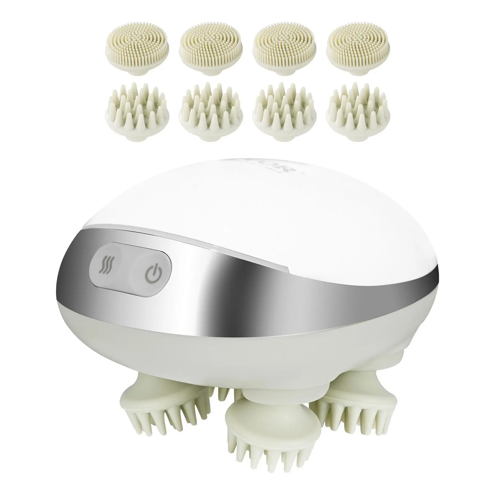 Electric Head Massager, Heated Silicone Kneading Scratcher for Hair Growth, IPX7 Waterproof & Rechargeable with 8 Heads for Scalp & Face, Scalp Massager, Cordless, Wireless Charging, Scalp Stimulator