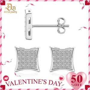 Delzzad Hip Hop Cubic Stud Earrings VVS Synthetic Moissanite S925 Stud Square Earrings Unisex Ear Piercing Jewelry Perfect Birthday Engagement Anniversary Mother’s Day Christmas Gift for Men Women Silver Earrings Golden Earrings Wedding Set
