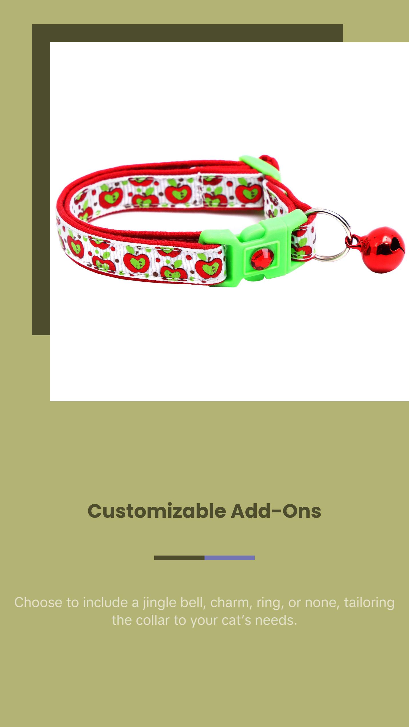 Colorful Red and Green Apples on White Safety Breakaway Cat Collar with Jingle Bell & Charm by Pugs2Persians Harvest Teacher