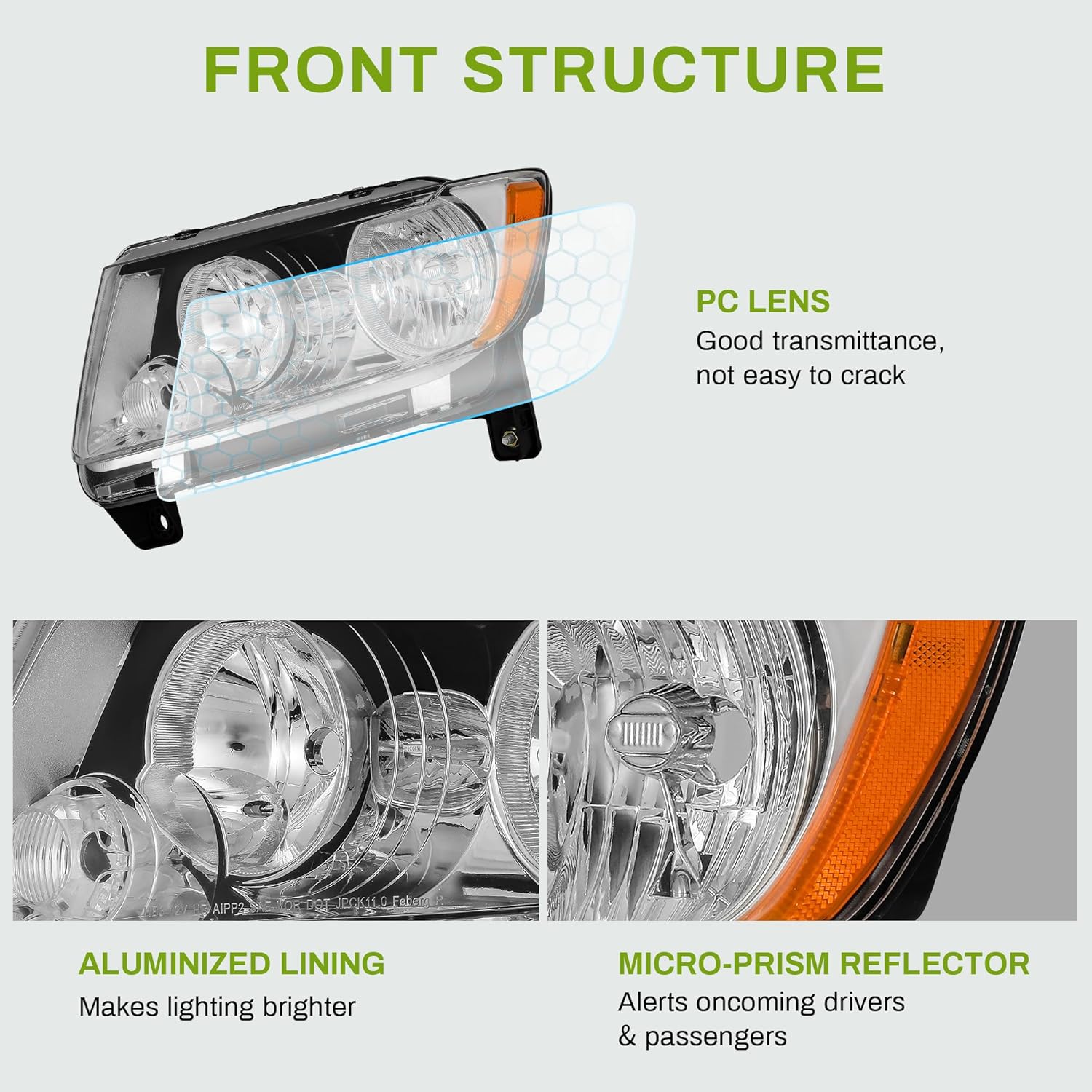 YITAMOTOR Headlight Assembly Compatible with 2011-2013 Grand Cherokee Replacement Headlamp Chrome Housing Amber Reflector Clear Lens