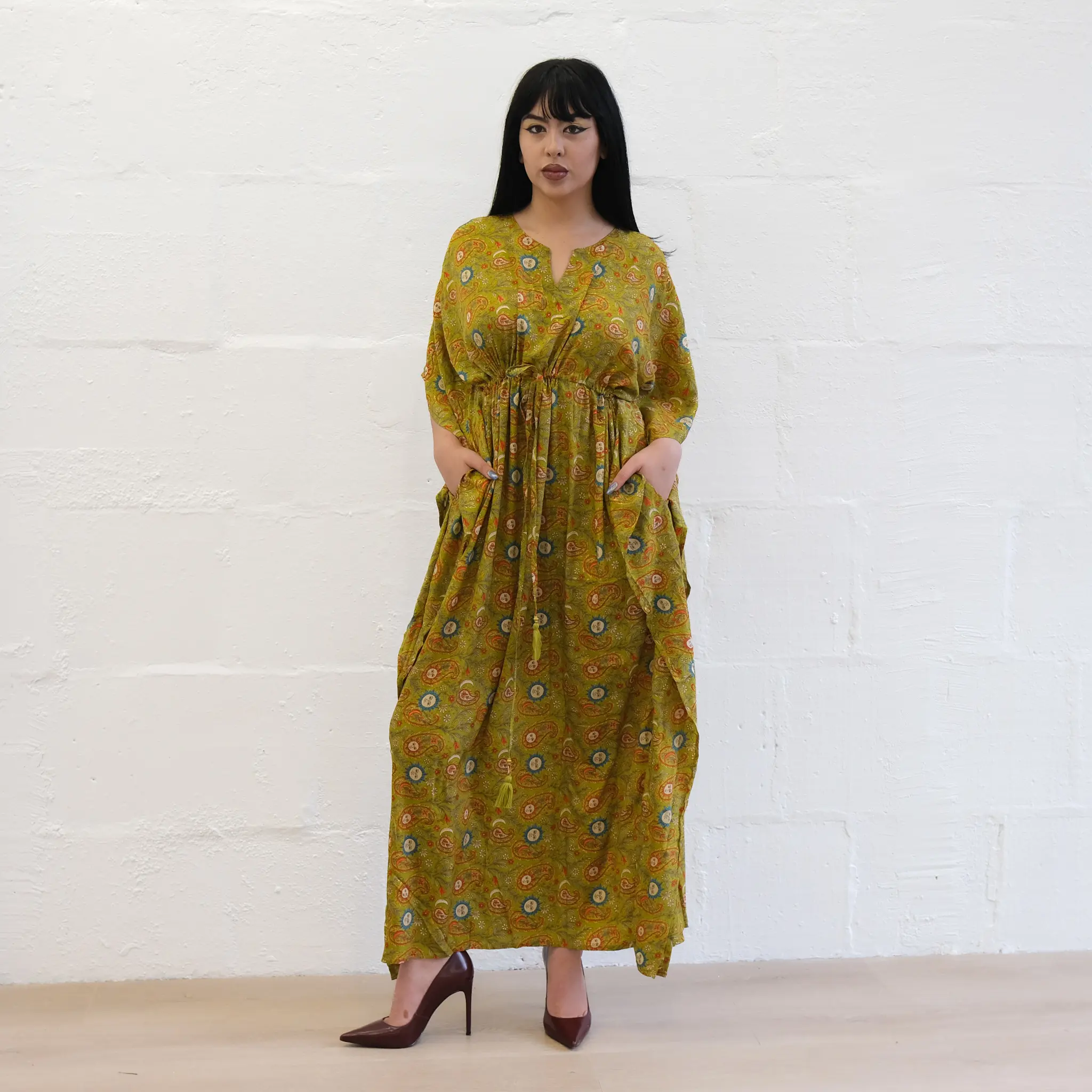 Bohemian Festival Maxi Kaftan, Flowy Moo Moo Dress, Paisley Celestial Kimono, Festival Goddess Dress, Earthy Boho Vibes