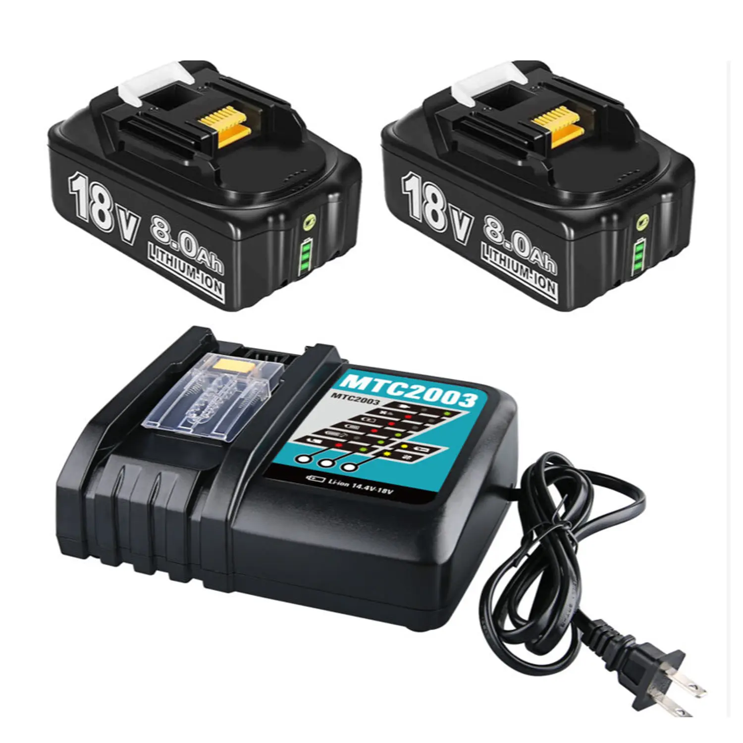 2pcs 18V 8000mAh (8.0Ah) Lithium-Ion High Capacity Battery Pack with 3A DC18RC Charger, Cordless Power Tool Accessories, Replacement for Makita BL1850 BL1860 BL1850B BL1840 BL1830 BL1415 BL1430 BL1440 LXT400 with Safety System, Cordless Power Tools, High