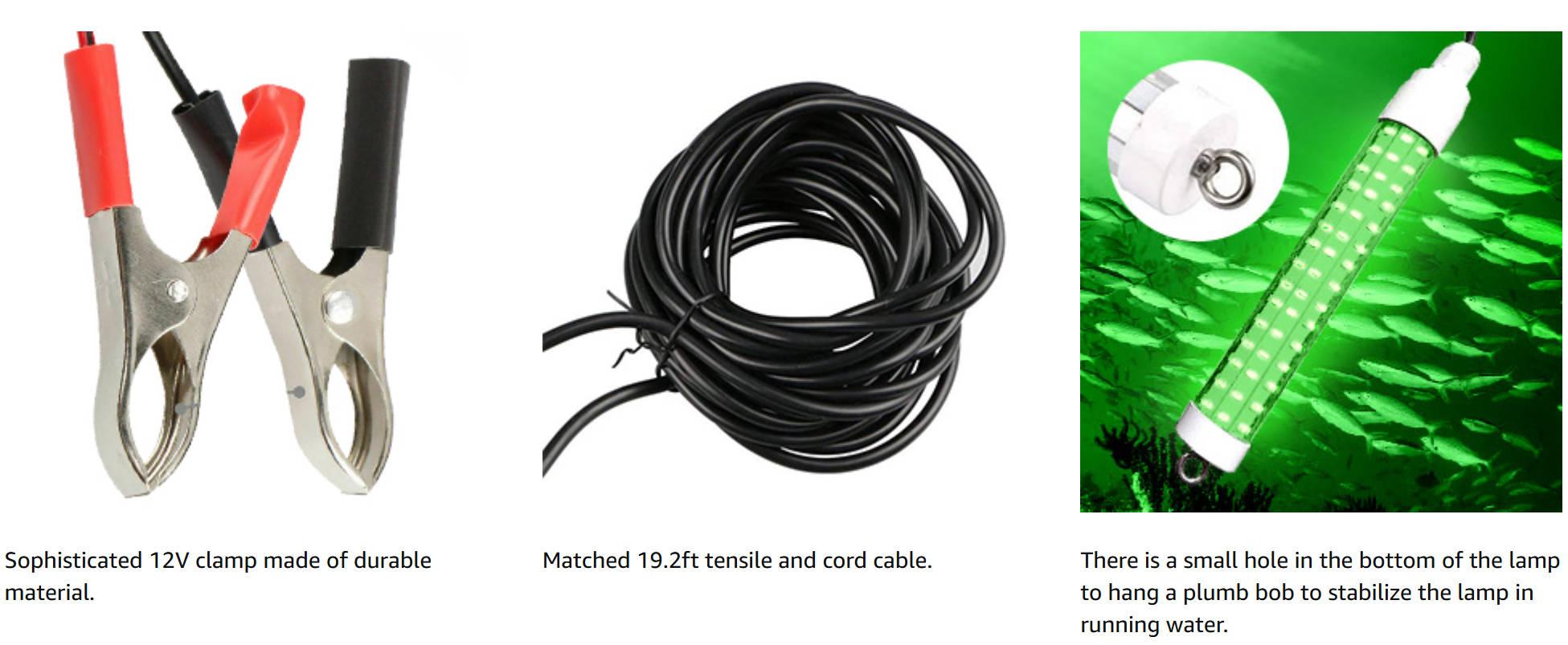 Fishing Light Underwater Night Fishing Lure Finder Light Green Submersible Fishing Lights with 5M Power Cord for Pool Boat Sea Ice Fishing Attractants More Fish