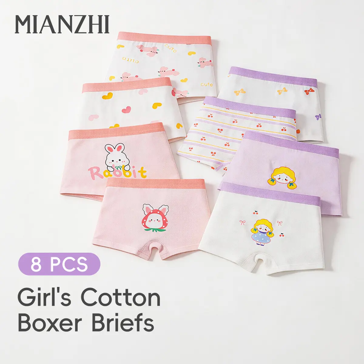 【Size up 1】MIANZHI Little Girls' High Cotton Boyshorts, 8-Pack Soft Breathable Panties for Toddlers & Kids 2-10 Years, Gentle Daily Wear Pastel Shades Briefs summerwins,back to school,back to school shopping,back to school