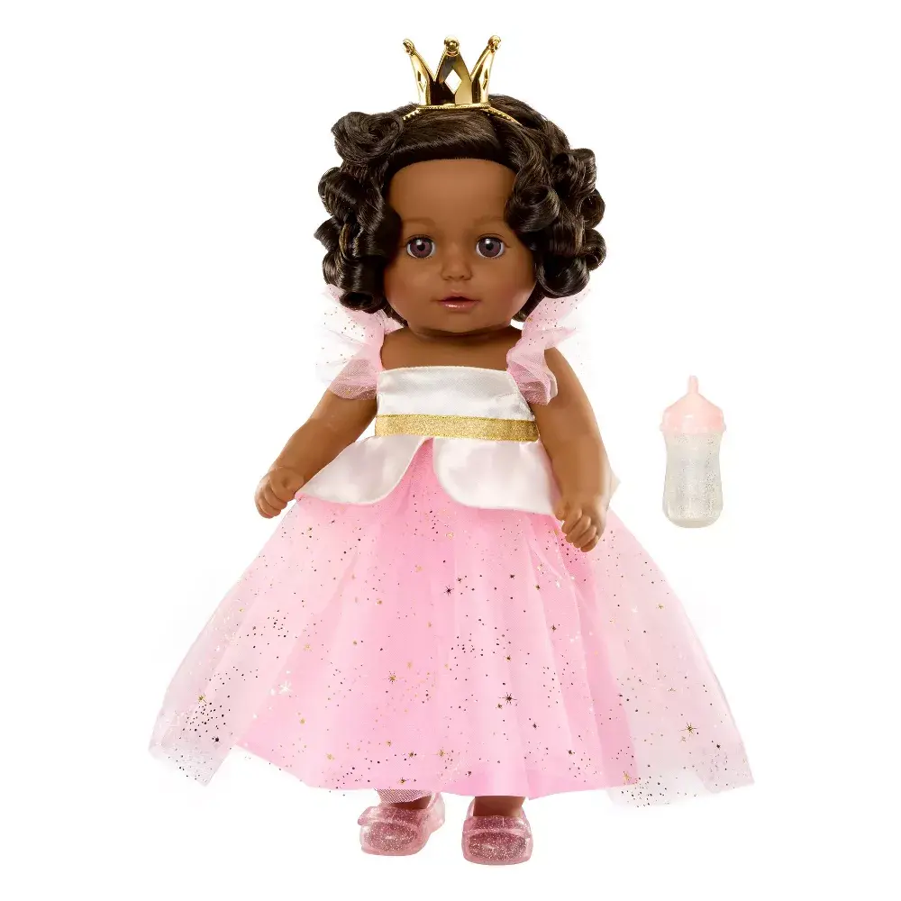 BABY Born Princess Harper 6 Inches (d) PVC-Polyester Doll - Unisex Clothes Set, Black Hair, Dark Brown Open/Close Sleepy Eyes, Pink Dress, Crown, Princess Look, for 3-4 Years Imaginary Play
