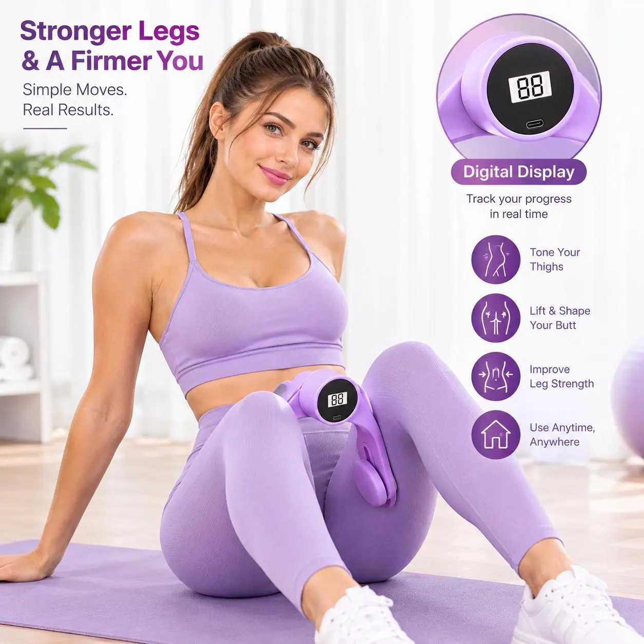 Thigh Trainer for Women & Men, Inner Thigh Exerciser and Leg Workout Equipment, Dual Function Hip & Glute Trainer for Pelvic Floor Training, Home Fitness Equipment