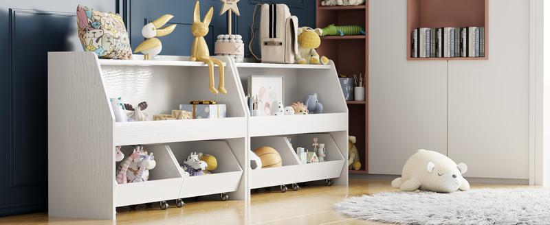 3-Tier Rolling Toy Storage Cabinet for Kids - Multiple Versatile Storage for Toys, Pet Items, and Snacks with Wheels, Modern White Design