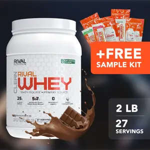Rival Nutrition Clean Rival Whey Protein Powder with FREE Sample Kit | 100% Whey Isolate Primary Source Protein Powder | All Natural, No Artificial Ingredients, Gluten Free 25g | Protein for Muscle Gain & Recovery