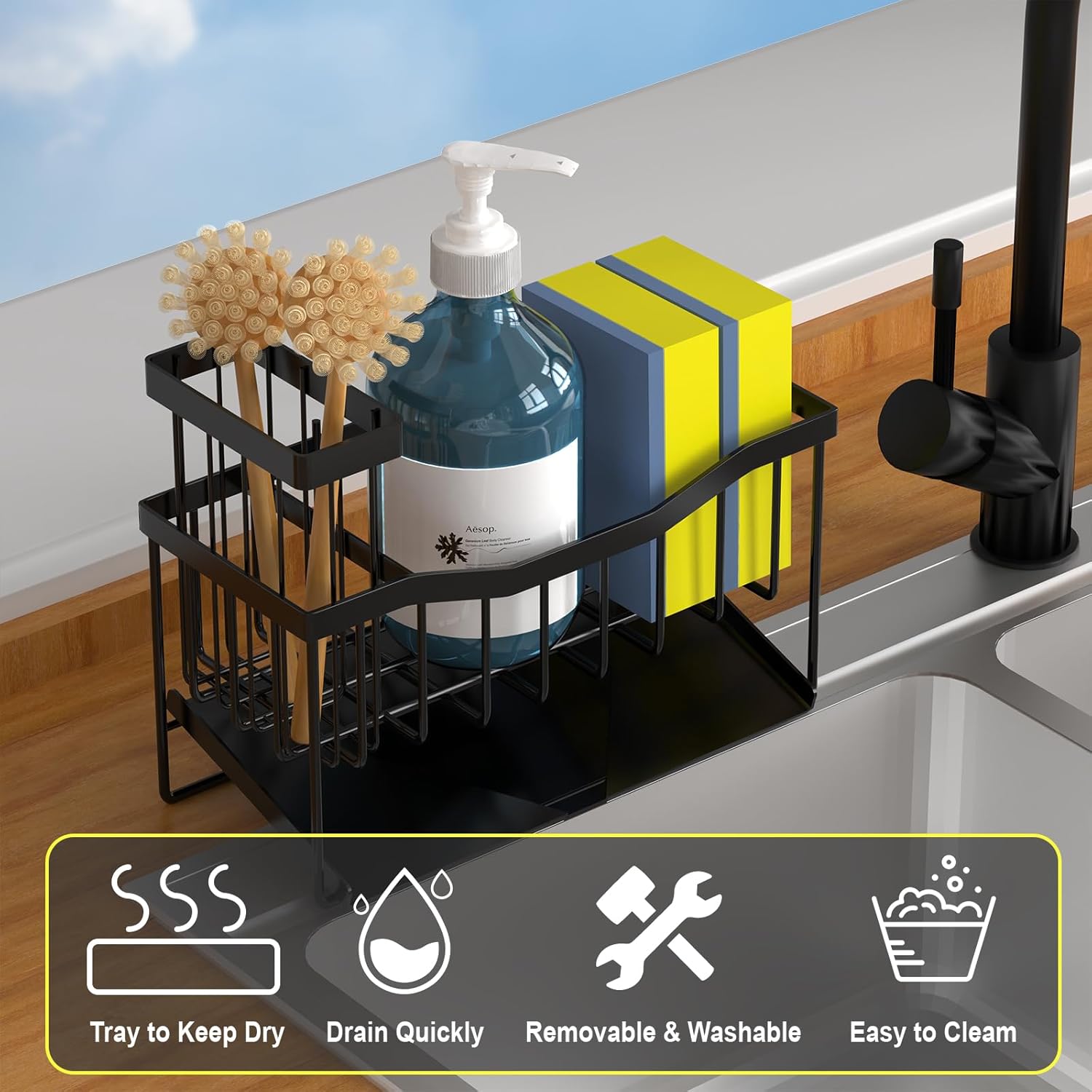 Mother’s Day Gift &Summer Gift] Kitchen Accessories Sink Drying Rack Gadgets,Stainless Metal Sponge Drain Holder,Multifunctional Storage Rack,Storage Organizer,Household Essentials,Fall Decor rustproof kitchen multifunctional kitchen organizer last-minute