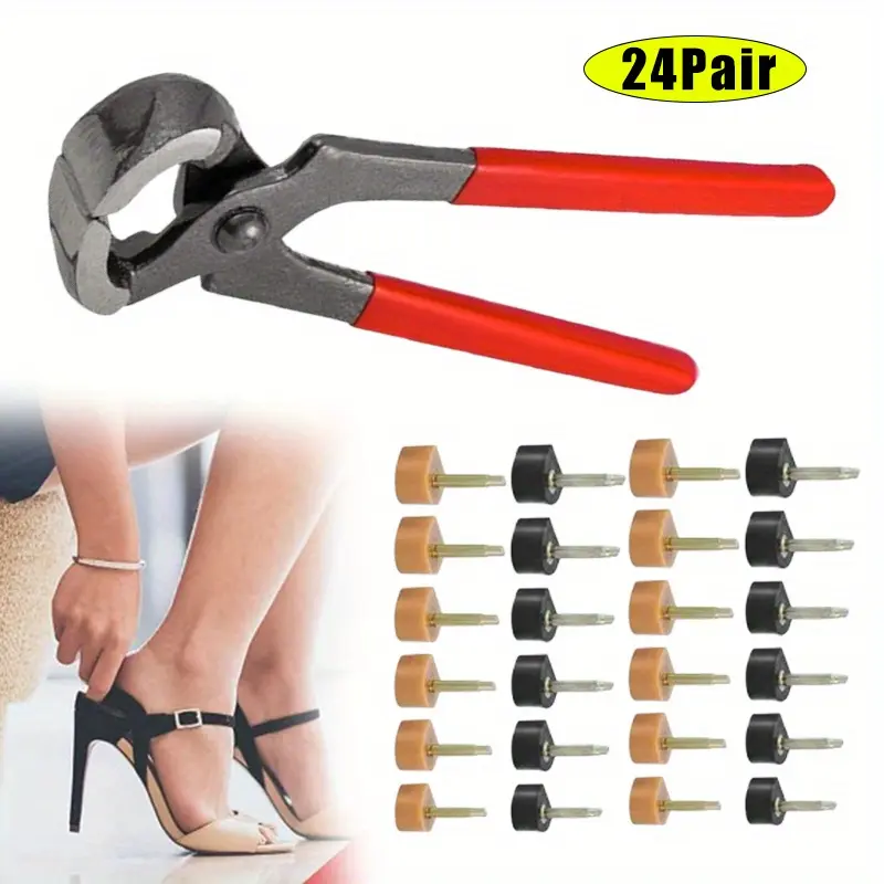 24 Pairs High Heel Replacement Tips,Heel Repair Kit for Women High Heel Shoes with 6 Inch High Heel Remove Pliers,6 Sizes Heel Tips Caps,U-Shape,Black Beige,Hand Tools Kits ﻿ ﻿
