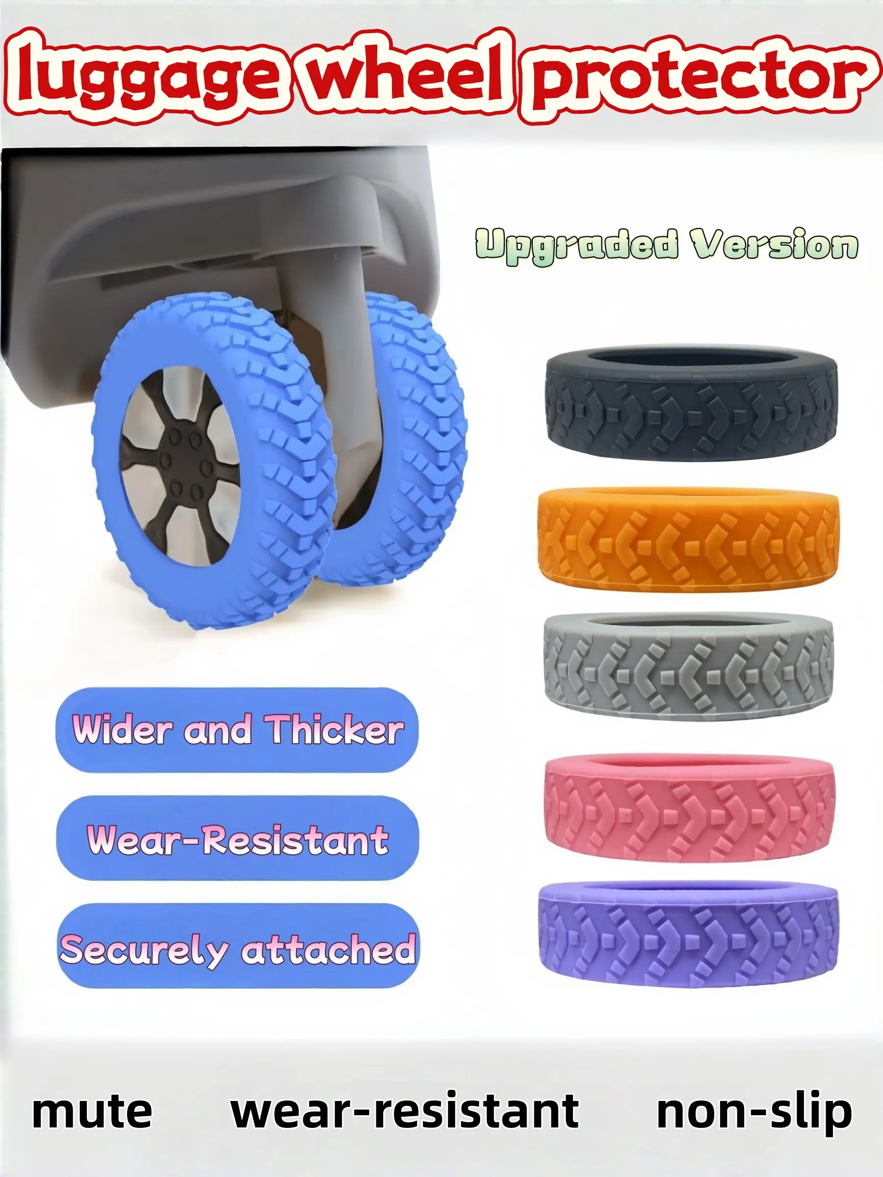 8 Piece Luggage Protection Set, Silicone Wheel Covers, Travel Accessories, Durable Travel Accessory, Durable Anti-Noise, Noise Reduction, for Rotating Chairs & Stools, Traveling Essentials