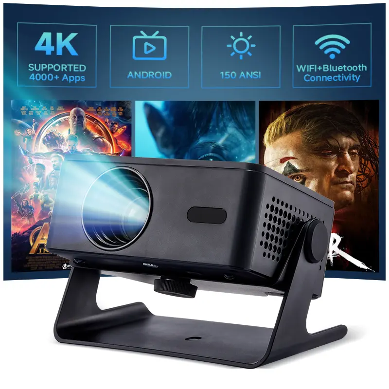 Portable A32 Projector - 1080P Full HD, Built-in Audio, Auto Focus, Keystone Correction, Android 13, WiFi-Bluetooth, Tabletop, 180° Rotation, Remote Control - Home Theater Projector for Father's Day Watch Party, 150 Ansi, Build-In Audio