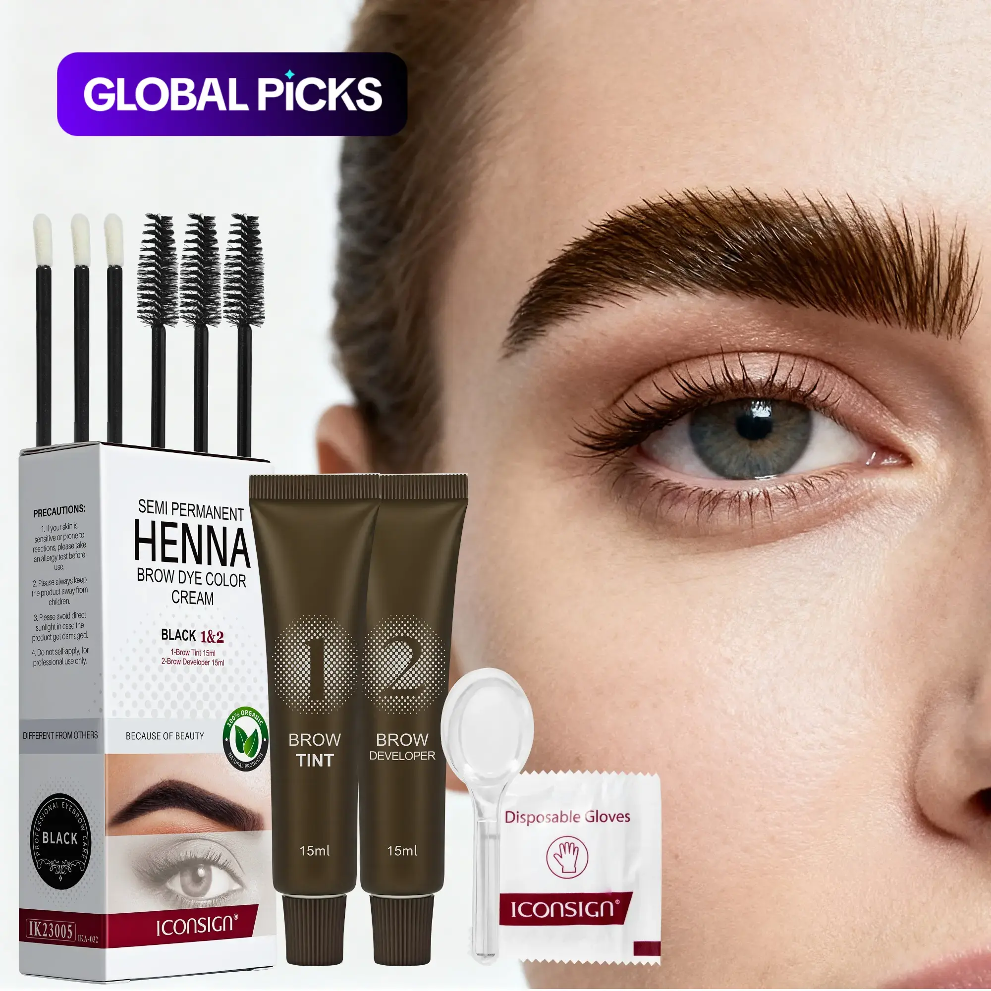 Henna Brow Dye Cream Set, Everyday Brow Set, Eyebrow Tinting Kit with 1 Long-Lasting Brow Tint Cream, 1 Brow Developer, 3 Lip Brushes, 3 Mascara Brushes, 1 Paste Spoon & 1 Pair of Disposable Gloves, Summer Makeup Set, Eyebrow Makeup Products #GLOBAL PICKS
