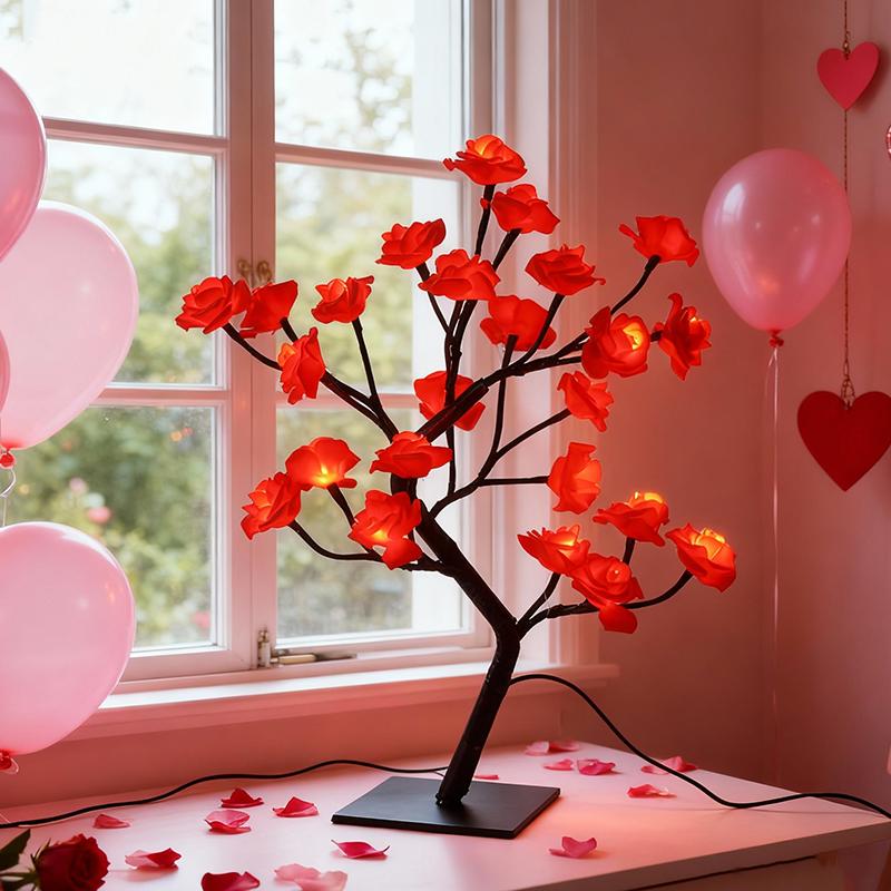 Rose Flower Design Tree Night Light, USB Powered Table Lamp, Versatile Indoor Room Lights for Bedroom, Holiday Decorative Lights, Perfect Valentine's Day Gift & Home Decor, Nightlight For Bedroom