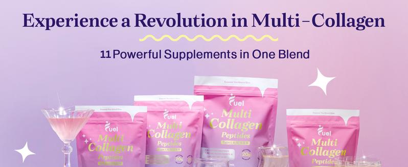Fuel Multi Collagen Peptides Hydrolized ALL IN ONE Beauty Powder 11 Ingredients for Glowing Skin Healthy Hair & Nail Care GMO-Free Dietary Supplement Mixed Berry Flavor 20g Protein Digestive Enzymes Biotin Resveratrol Hyaluronic Acid