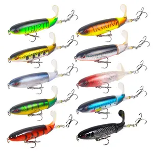 5/10Pcs  Fishing Lure for Bass Popper Top Water Fishing Lures with Floating Rotating Tail Barb Treble Hooks in Saltwater Freshwater Fishing Accessories for Outdoor Fishing Equipment, Swimbaits, Fishing Lure Bait