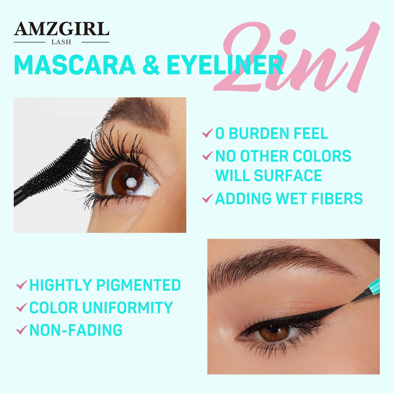 Amzgirl Makeup Fanning Voluming Mascara Waterproof 36Hours No Smudging (6g)+Eyeliner Long Lasting Waterproof Eye Makeup Cosmetic Eyebrow Pencils mascara volume and length mascara mascaras