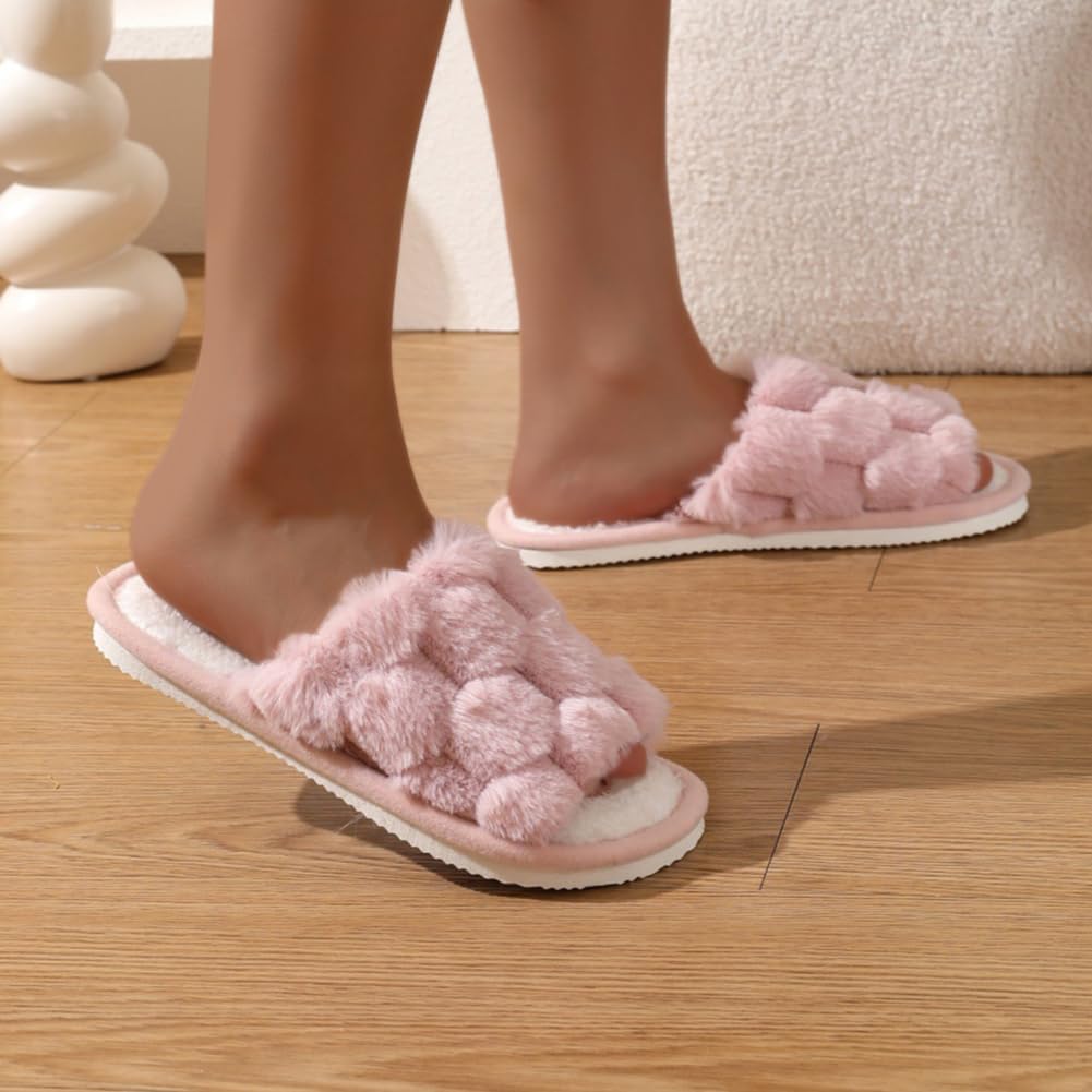 Cozy Hexagonal Plush Winter Slippers for Women and Couples Elegant Two-Tone Design with Fluffy Faux Fur Trim Soft EVA Sole Comfortable Indoor Footwear Slippers Round Toe Non-Slip Features Hand Washable