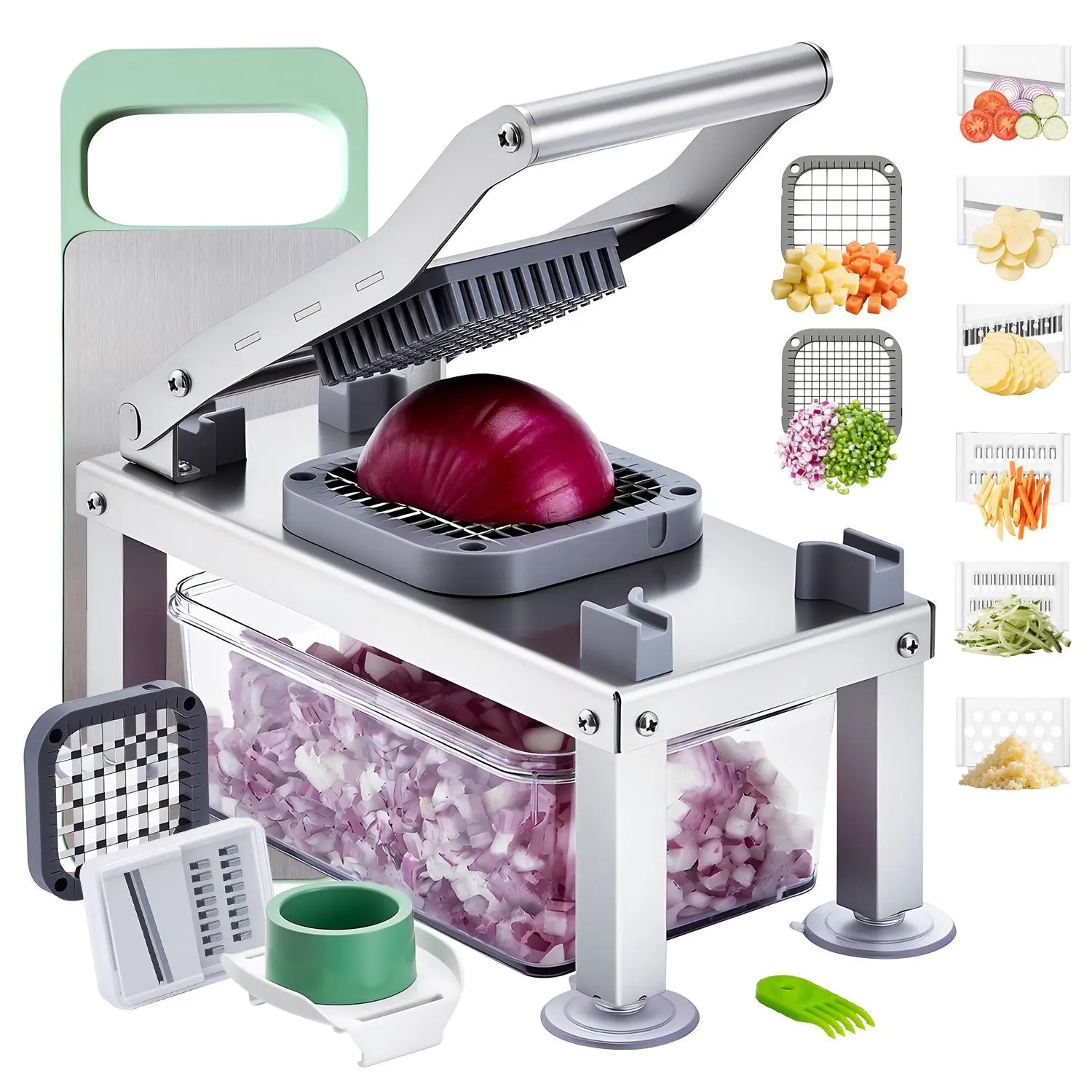 【Summerfinds】VEVOR All-in-1 Sturdy Vegetable Chopper Mandoline Slicer - Food Prep Utensils with 8 Stainless Steel Interchangeable Blades, Slip-Resistant Cheese Grater, Onion Potato Salad Dicer & Storage Container, Kitchen Gadget Essential, Fruit & Vegetab