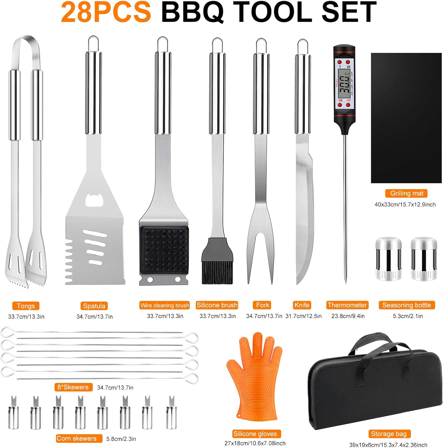 28PCS Stainless Steel BBQ Grill Accessories Set, Grilling Gifts for Men ...