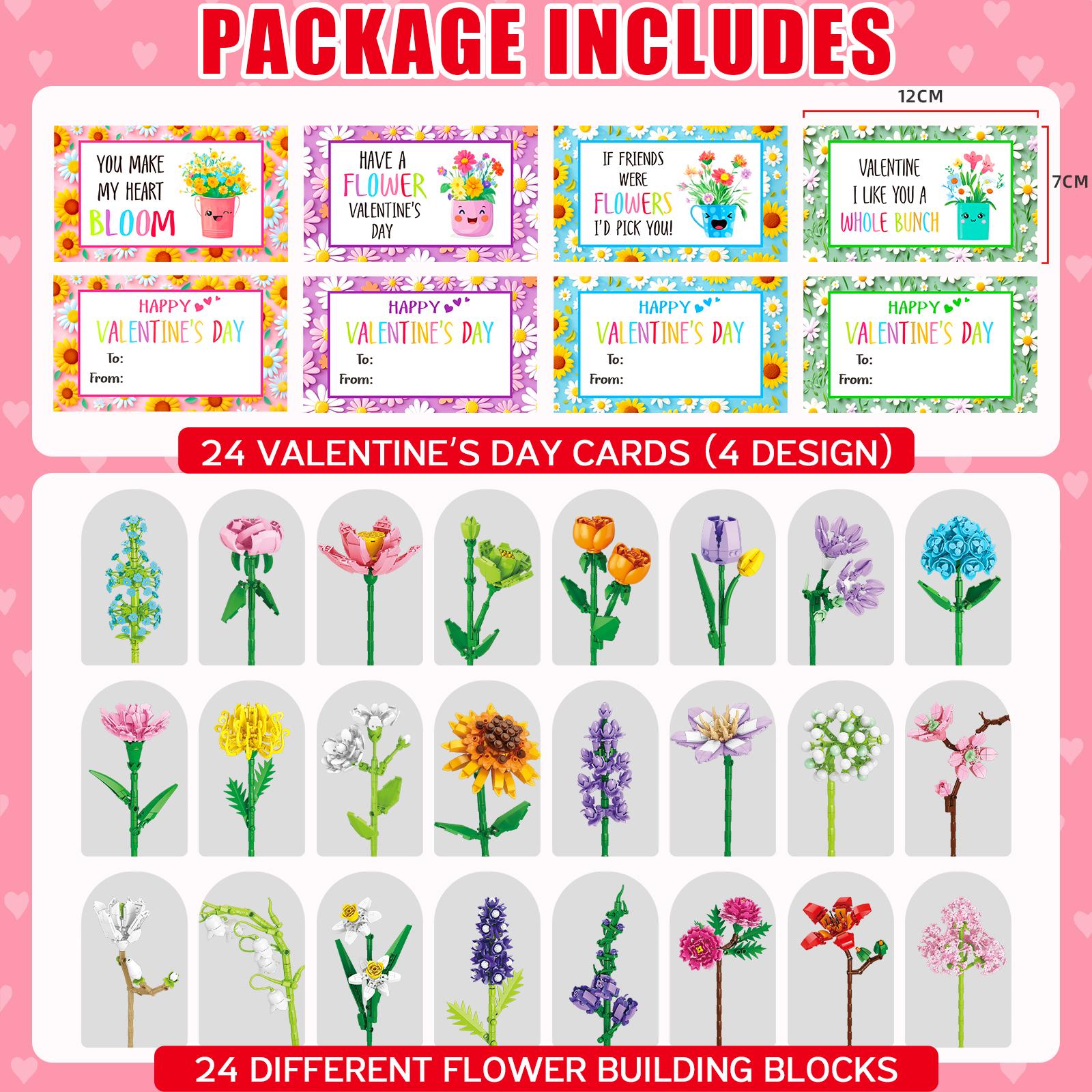 24 Pack Valentine’s Day Mini Gift Sets with Greeting Cards Succulent, Ocean Animal & Flower Desk Decorations Small Holiday Gifts for Classroom Exchange & Party Favors
