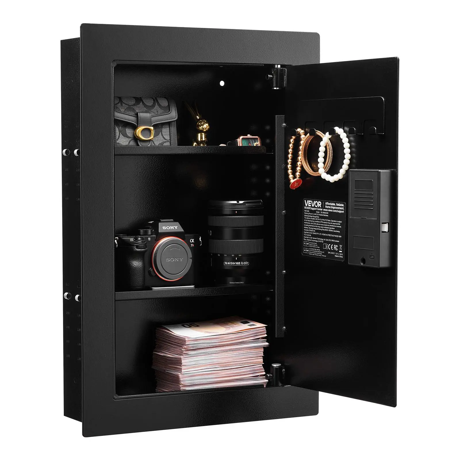 【Summerfinds】VEVOR Wall Safe,3-Tier Hidden Wall Safe with FingerprintPasswordKey & Turning KnobQ235 Cold-Rolled Steel In-Wall Box with Adjustable Shelves & Key Holders for MoneyJewelryPassportDocument