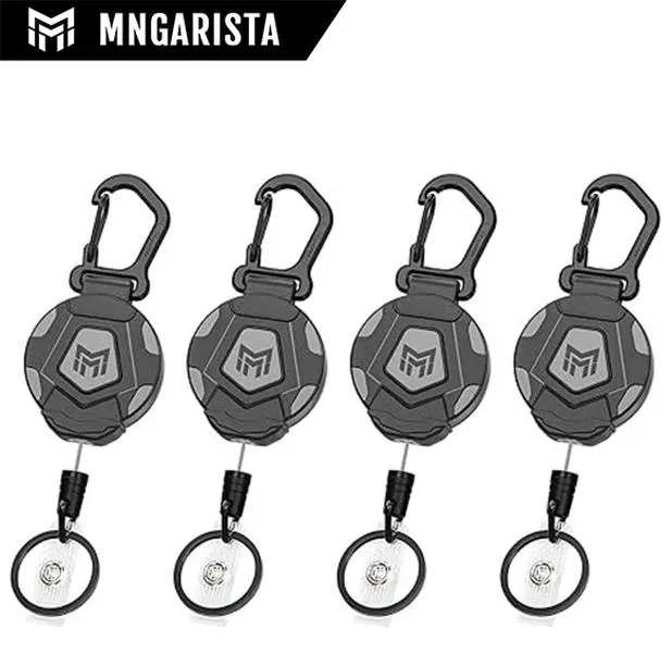 MNGARISTA 2-Pack Tactical Retractable Keychain Set, Heavy Duty Carbon Fiber Badge Holder with Carabiner Clip, 31.5" Steel Cord & 10 oz Capacity, Multifunctional Keychain, Badge Reels, Tactical Accessories, Portable Keychain