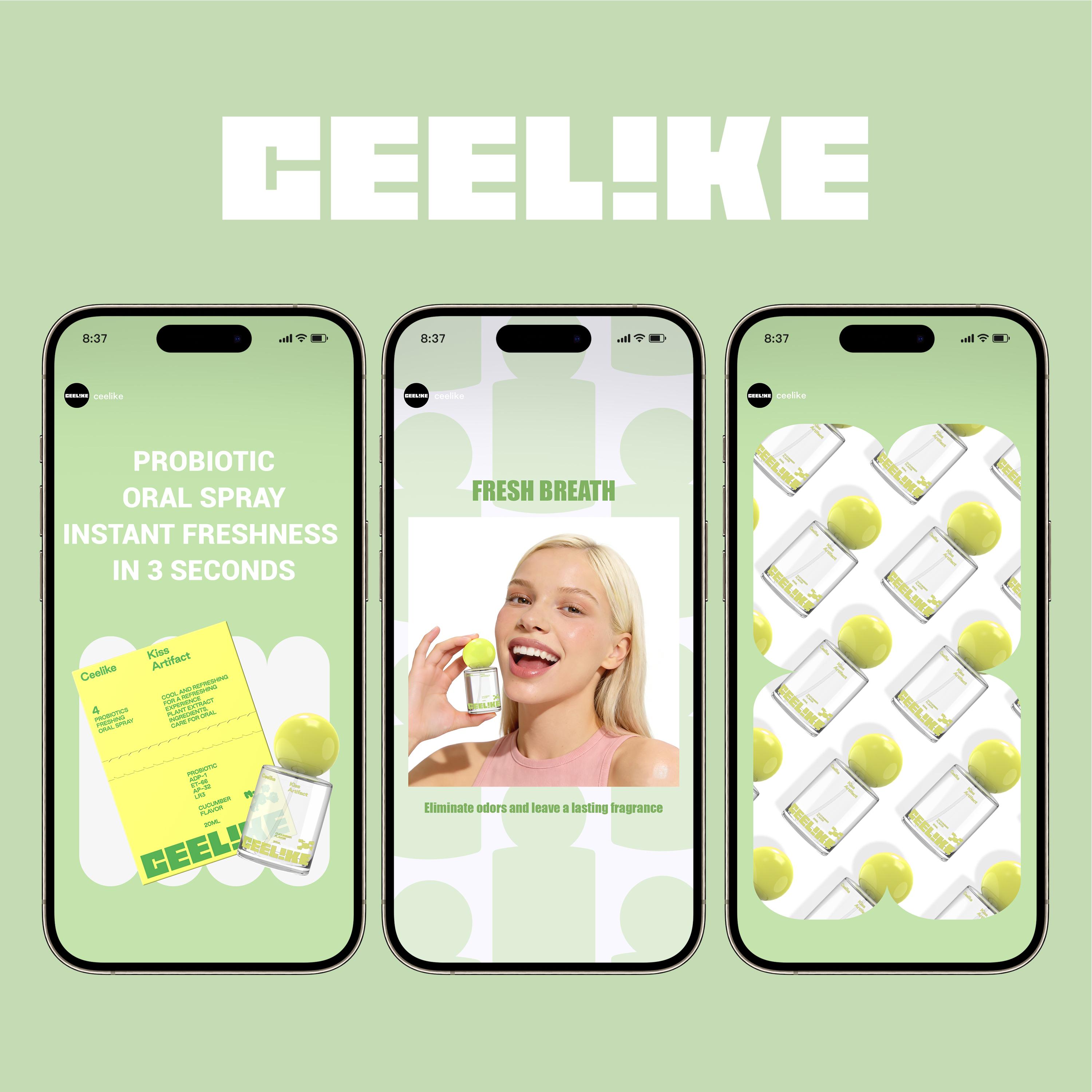 CEELIKE Probiotic Cucumber Oral Spray 20ml for Long-Lasting Freshness Sugar-Free Portable Breath Freshener with Probiotics for Oral Care